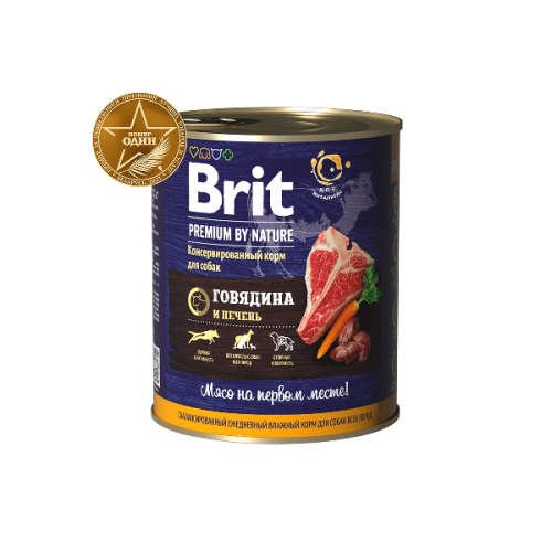 Корм BRIT Premium, говядина и печень 850 г.