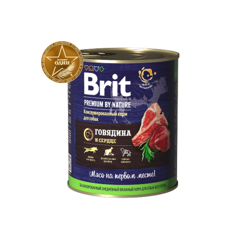 Корм BRIT Premium, говядина и сердце 850 г.