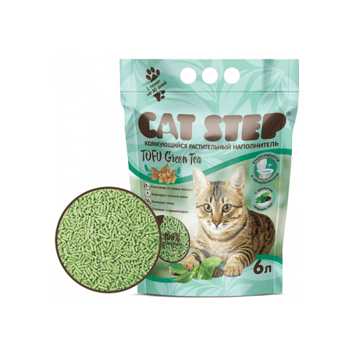 Комкующийся наполнитель растительный CAT STEP Tofu Green Tea, 6л.