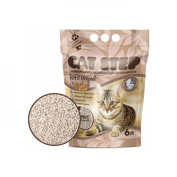 Комкующийся наполнитель растительный CAT STEP Tofu Original, 6 л